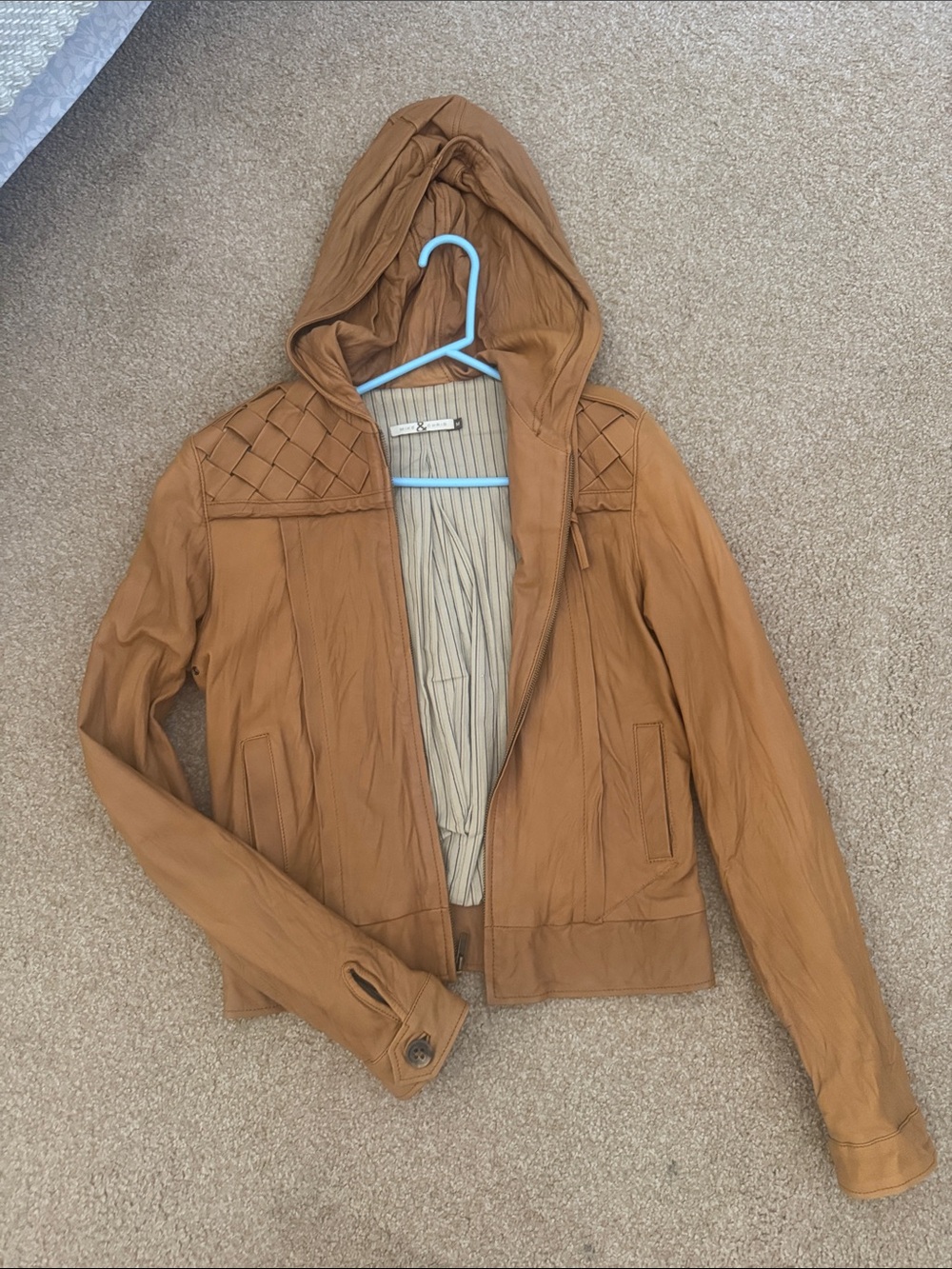 Mike & Chris Camel Brown Hooded Faux Leather Jacket